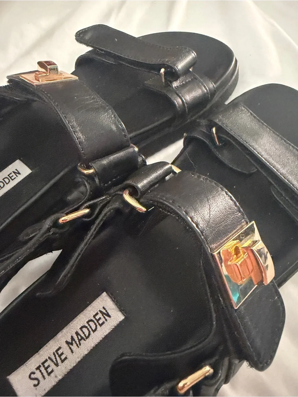 Steve Madden Black Sandals with Gold Hardware